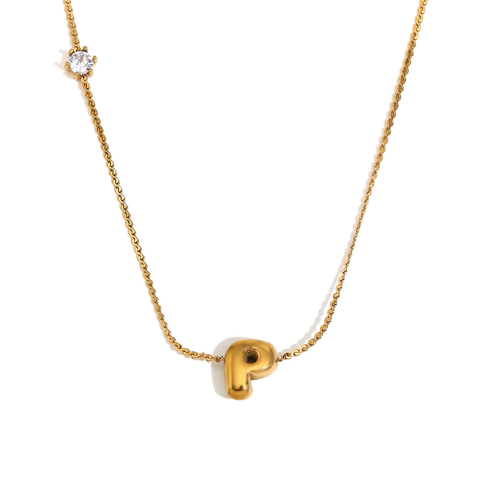 Wholesale stainless steel 18K gold plated letter single-sided zircon S chain necklace